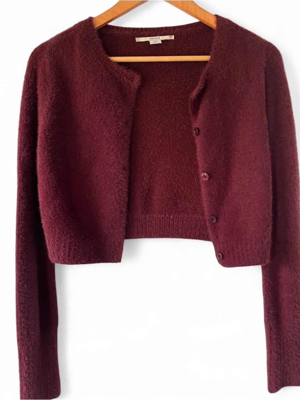 Kimchi Blue Burgundy Fuzzy Cropped Cardigan